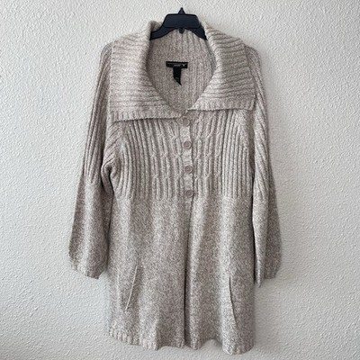 Venezia Plus Size 22 24 Chunky Longline Cable Knit Cardigan Sweater Coat Taupe