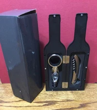 Wine Accessories Gift Set Bottle Corkscrew Opener Kit in a Rubberized Bottle