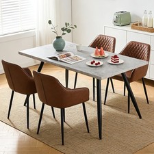 Dining Table Chairs Set ,Marble Effect Wooden Table with 4 PU Chairs Kitchen