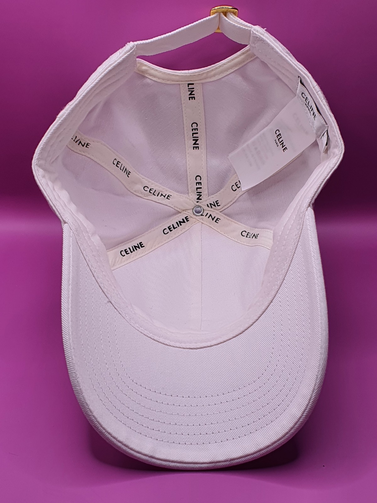Celine Triomphe Baseball Cap White Cotton Navy UK Sold Out Size M Adjustable image 5
