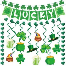 St Patricks Day Decorations, Pre-Assembled Lucky Banner with Shamrock Garland...