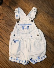 Disney Mickey Minnie Mouse White Denim Overalls Shortalls Baby 12M Y2K Vintage