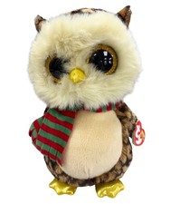 Ty Beanie Boos - Wise the Owl, Medium (9"), Glitter Eyes, MWMT Stuffed Animal