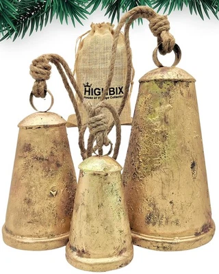 HIGHBIX Set of 3 Giant Harmony Cow Bells Huge Vintage Handmade Rustic Lucky