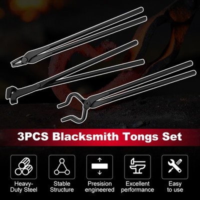 Blacksmith Tongs Set , V-Bit Blade Tongs, Flat Tongs and Blade Tongs for Forging