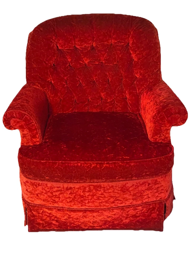 Mueble Pontiac de colección Mcm años 70 acolchado terciopelo rojo sillón basculante giratorio Foto 3 de 4
