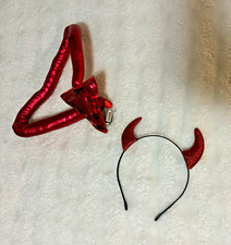 Red Devil Horn Headband  Clip-On Tail Halloween Costume Accessory Set