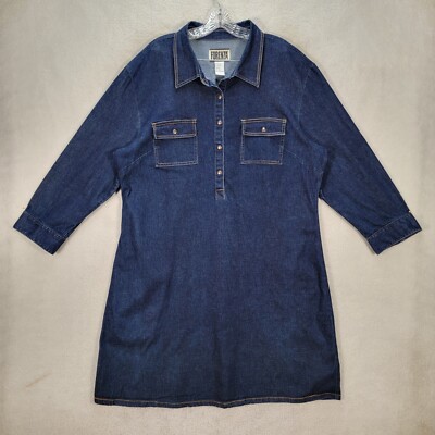 Vtg 90s Blue Denim Stretch Collar Tunic Shirt Western Womens