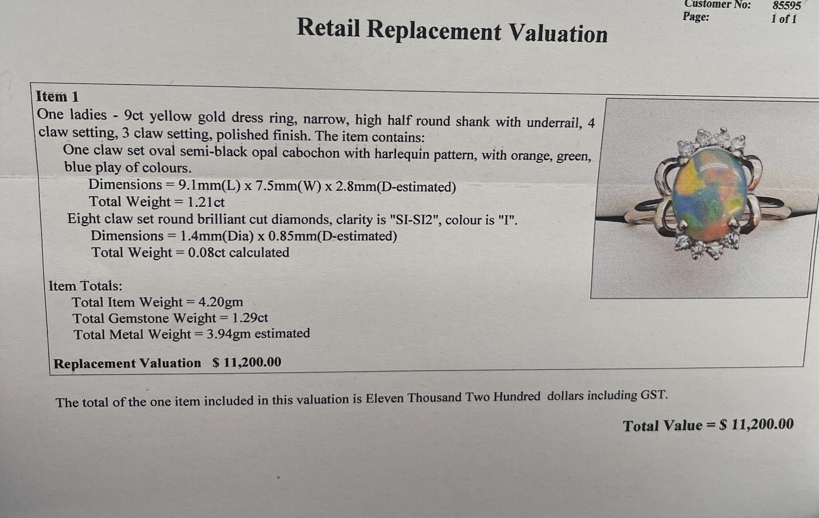 RARE HARLEQUIN PATTERN SOLID SEMI BLACK OPAL RING… - image 4