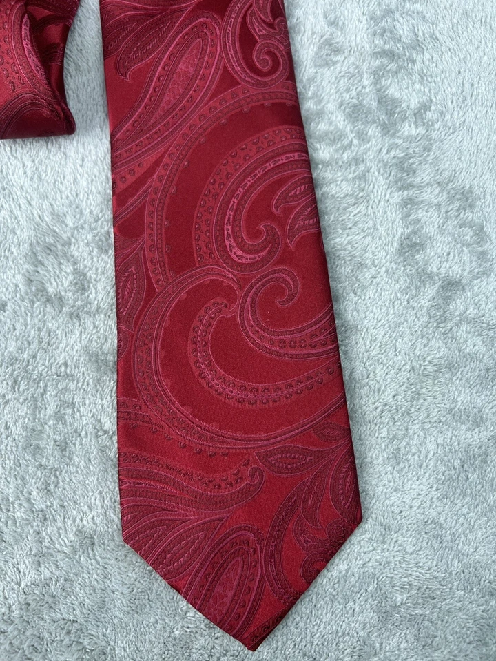 Madison 100% Silk Neck Tie Red Wine Scroll Paisley Classic Length Width Mens - Image 3 of 4