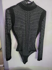 black bodysuit long sleeve With Rhinestones Size Small