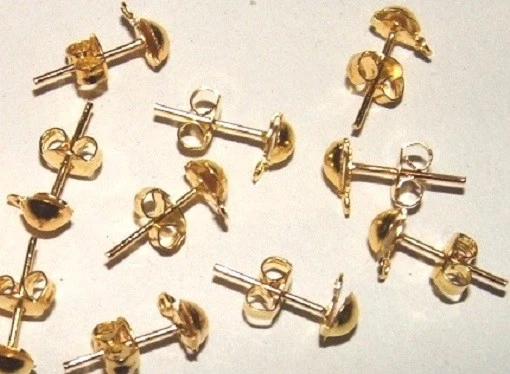 LOT de 30 CLOUS + fermoirs BOUCLES D'OREILLES support DORE ANNEAU SANS NICKEL