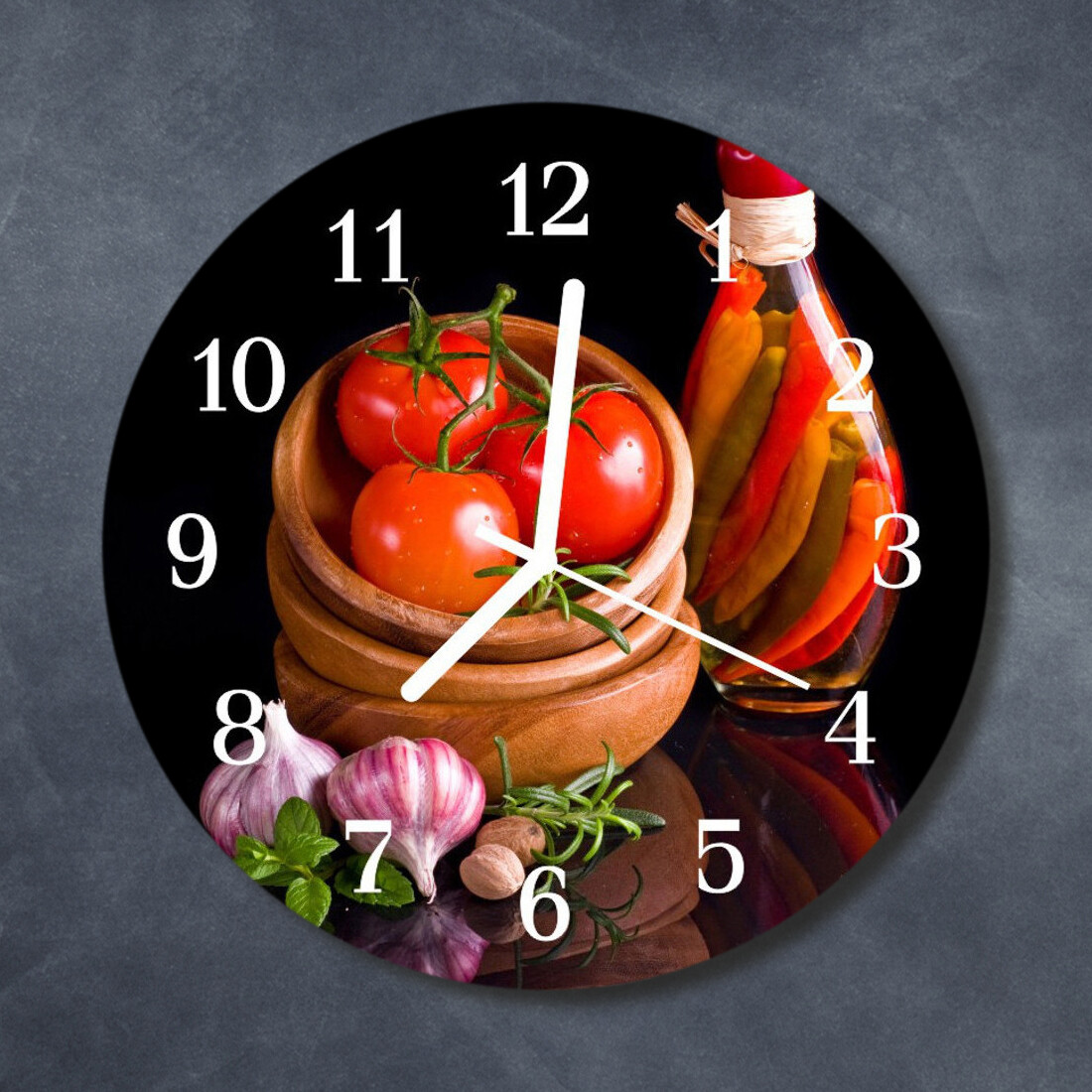 Tulup Reloj de pared de cristal cocina silencioso redondo 30 cm Tomate ajo Alime