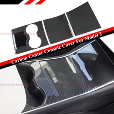 FOR 2017-2020 TESLA MODEL 3 REAL CARBON FIBER CENTER CONSOLE TRIM HARD COVER KIT