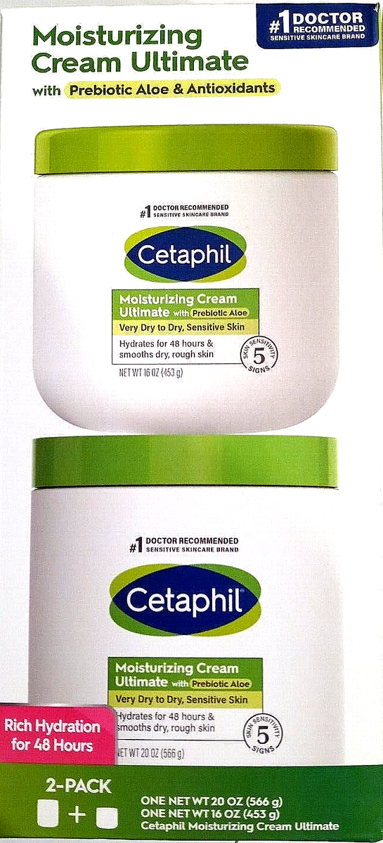 Cetaphil Moisturizing Cream Ultimate with Prebiotic Aloe, 2 Pack