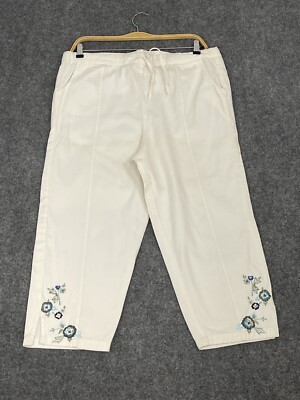 Lew Magram Capri Pants Womens Large White Floral Jeans Cropped Relax Fit A13