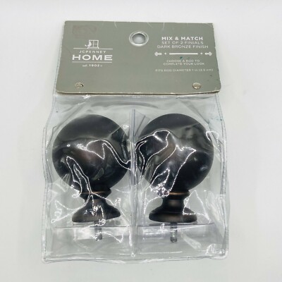 Classic Ball Finials Satin White ORBIT 2-Piece Set Dank Bronze fit Rods 1''