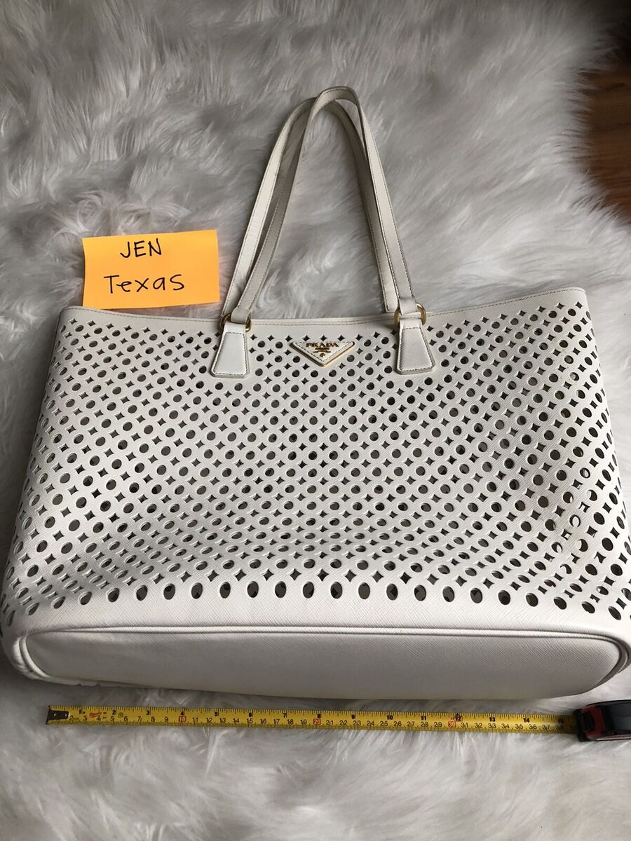 Prada Authentic White Perforated Leather Shoulder/tote Bag Prada Authentic White Perforated Leather Shoulder/tote Bag