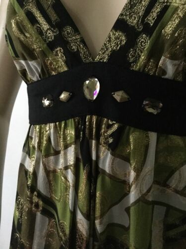 NEW Nicole Miller Collection Green/Black and Gold Print Dress (Size 2) - $385 - Picture 3 of 12