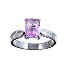 1ct Pink Cubic Zirconia Emerald Cut Rectangle S. Silver Ring, Size 5,6,7,8,9,10