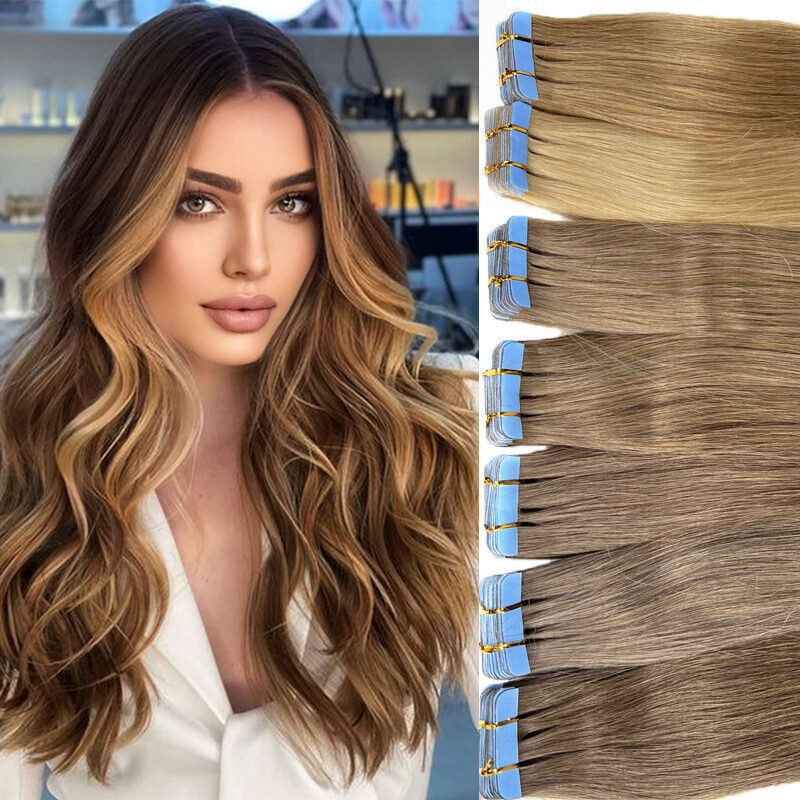 Tape In Hair Extensions Real Human Hair Skin Wefts Remy Cuticle European  Hair12A