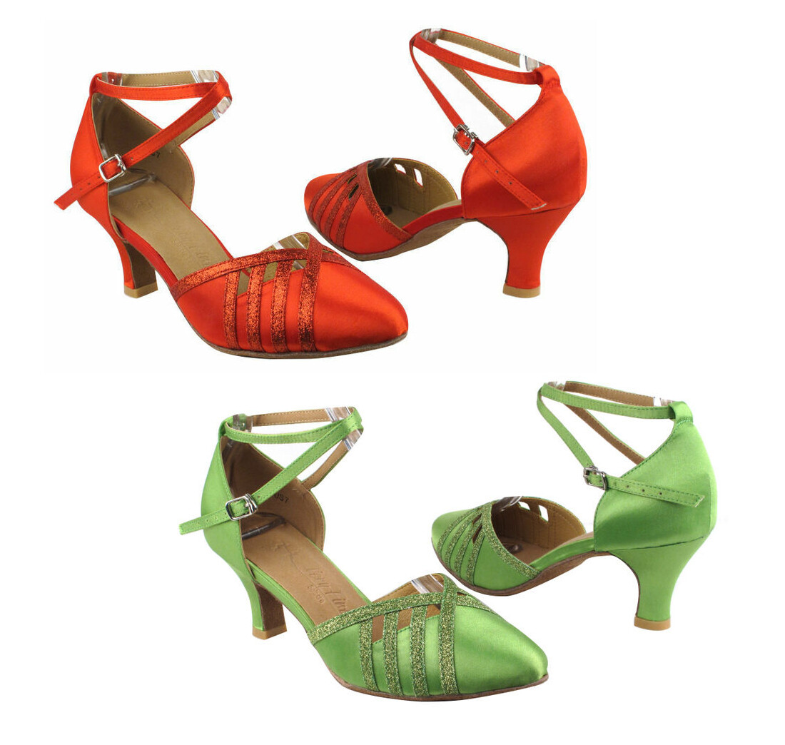 Red Satin OR Lime Green Glitter, Salsa Very Fine Dance Shoes Closed Toe