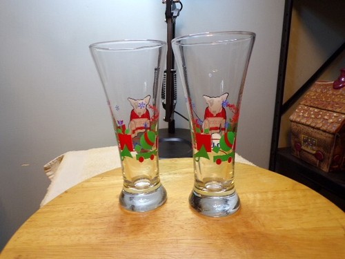 Set of 2 1987 Spuds Mackenzie 12 oz. Christmas Pilsner Bar Glass - Picture 2 of 3