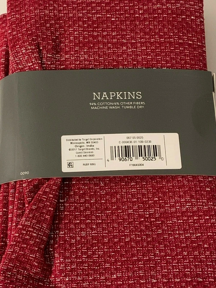 Threshold Napkins 8 ct Red Silver Fabric Ruby Ring Color Holiday Reusable 20x20 - Image 4 of 4