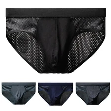 Men Ice Silk Seamless Boxer Underwear Briefs Hollow Shorts Trunks Underpants