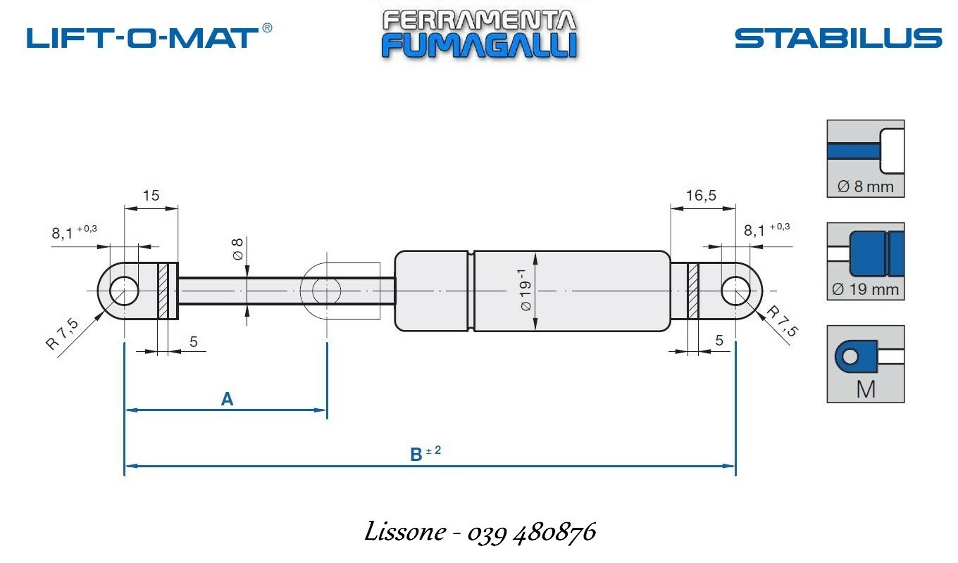 Pistone Stabilus 094889 800N | Molla a Gas Lift-O-Mat Ricambio Originale