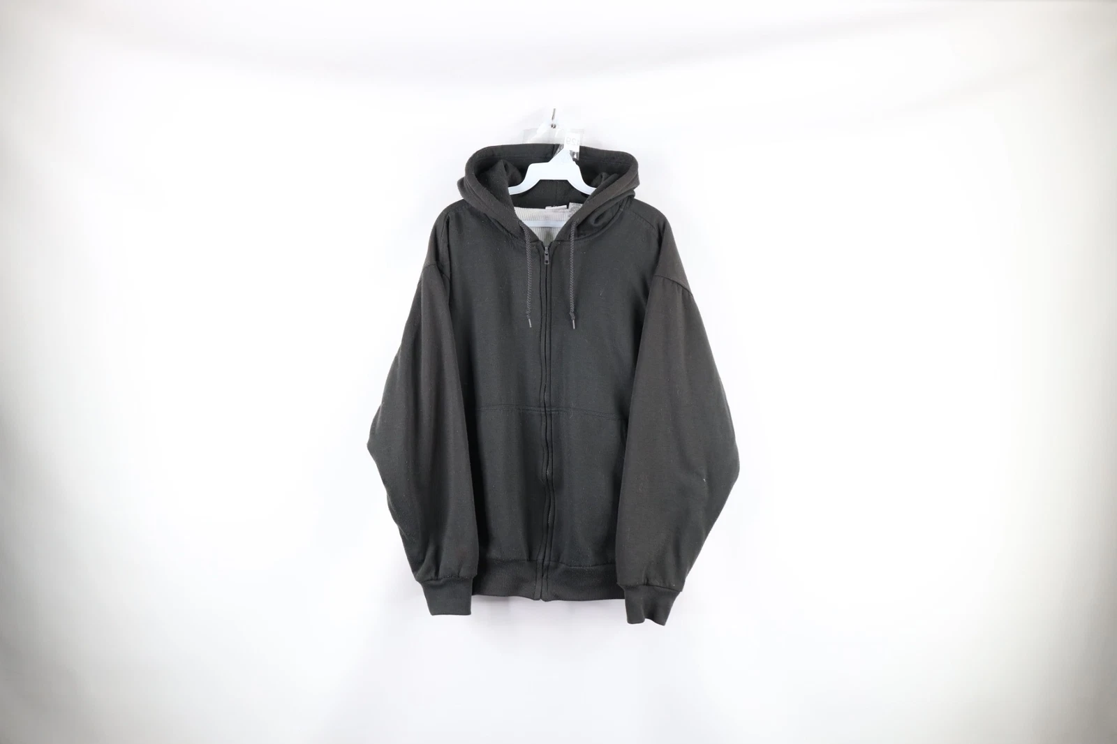 Vintage 90s Streetwear Mens Large Distressed Blank Thermal Lined Full Zip Hoodie