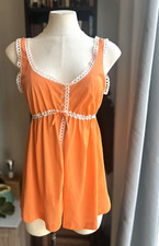 Vintage FORMFIT ROGERS Nylon 1970s Orange Camisole Sleeveless Open Front Bow SM