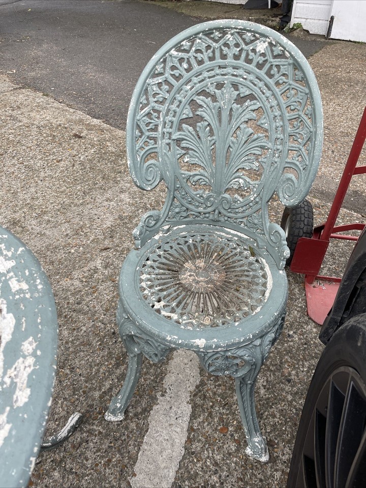 Old Used Cast Aluminium Patio Set Garden Table & Chairs Wrought Iron eBay