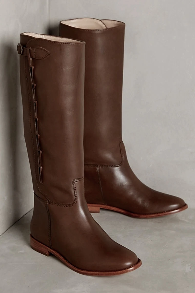 Anthropologie Candela Riding Boots Side Buckle Braided Brown