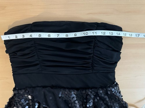 Abito donna Mymichelle nero con paillettes a strati senza spalline taglia 9 - Foto 7 di 7