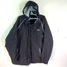 FILA Removable Sleeves  Hidden Hood Jacket Mens SZ XL Black Zipp Up
