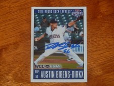 AUSTIN BIBENS-DIRKX SIGNED BASEBALL CARD 2018 ROUND ROCK EXPRESS AUTO RANGERS