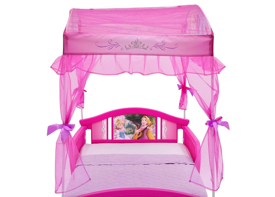 Muebles de dormitorio para niños con dosel de plástico rosa con cama Disney Princess para niños pequeños Foto 4 de 4