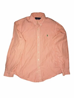 Polo Ralph Lauren Shirt Men Sz L Orange White Striped Button Down Preppy C57