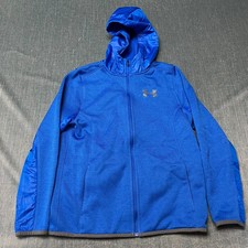 Under Armour ColdGear Boys Jacket Size M Blue Athletic Running Hooded Fleece