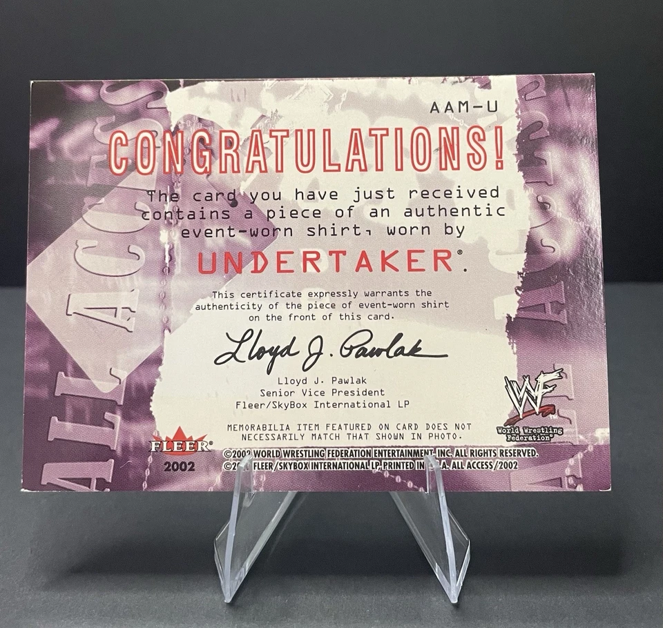 Undertaker 2002 Fleer WWF All Access Shirt Relic Card WWE Legend Event-Worn - Image 2 of 3