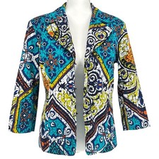 Chicos Womens Jacket Size 1 Mulitcolor Abstract Print Artsy Boho 3/4 Sleeve