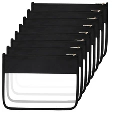 Black Waterproof Makeup Bag, Clear PVC Oxford 8 Letter Pouches Travel Toiletry