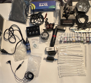 Complete Tattoo Kit 3 Machines Wireless Pen Power Supply Needles Ink Case n more