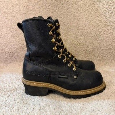 Carolina Black Leather Waterproof Logger Work Boots CA1420 Womens Size 7.5 W