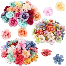 160 PCS Multicolor Small Artificial Silk Faux Fake Daisy Rose Peony Flower Head