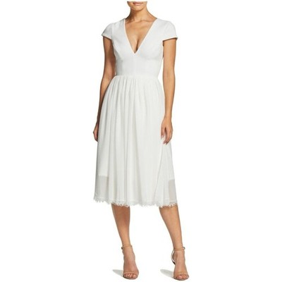 NWT Dress the Population Corey Chiffon Fit & Flare Midi Dress Off White Large