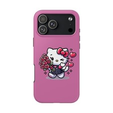 Kawaii Cat with Roses Tough Phone Case Pink Floral Heart Illustration