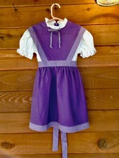 Vintage Bow Age girl's dress purple dots checks white eyelet cotton blend SZ6
