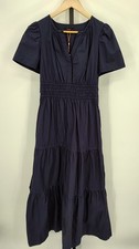 Quince Women 100% Organic Cotton Poplin Tiered Maxi Dress Navy XS